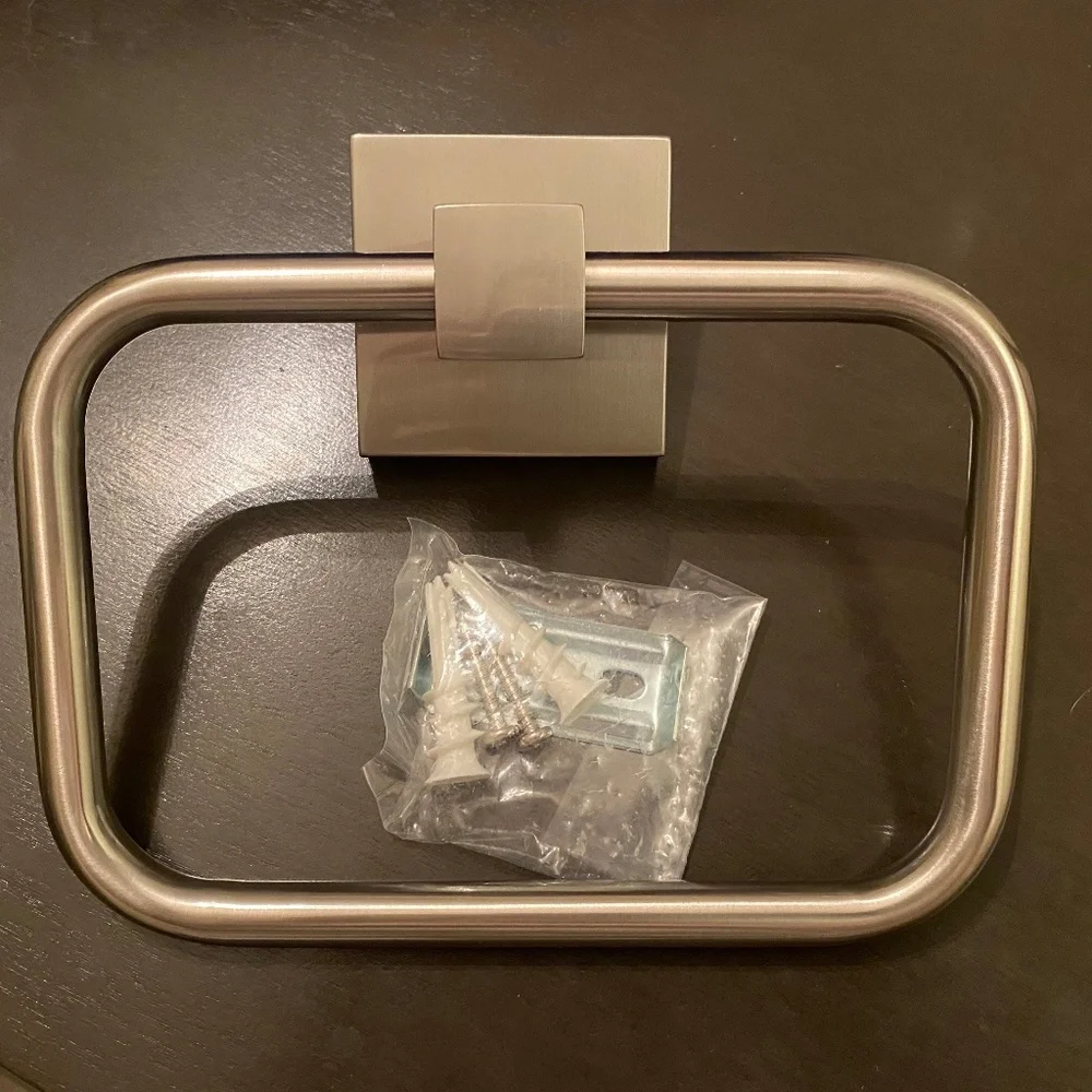 New w box: Brushed Nickel Rectangle Towel Ring - Picture 1 of 3